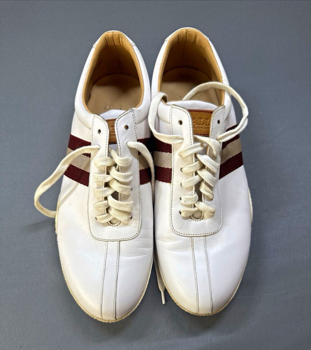 Bally Freenew/004 Low Top Lace-Up Sneakers White/Red Colorblock Logo F05000 8D